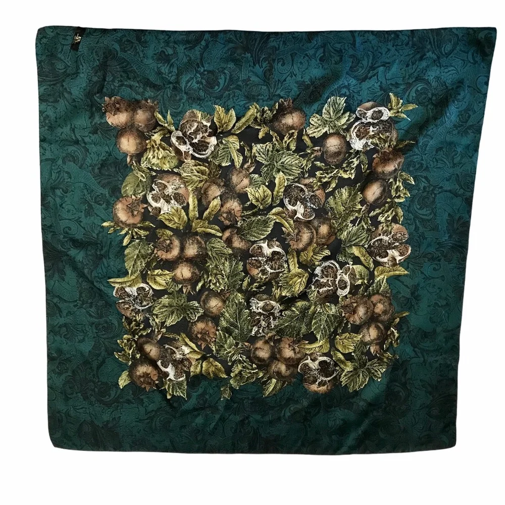 Vintage Scarf Fruit Pomegranate Floral Green‎ Brown Square Christmas